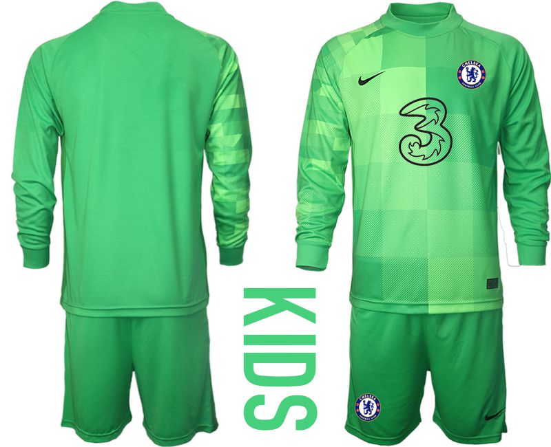 Youth 2021-2022 Club Chelsea green goalkeeper long sleeve blank Soccer Jersey->youth soccer jersey->Youth Jersey